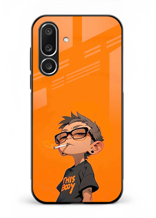 Orange Boy Character cartoon artwork Samsung M36 5G glass back cover
