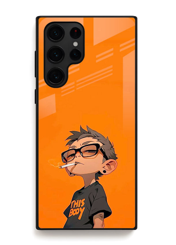 Orange Boy Character cartoon artwork Samsung S24 Ultra glass back cover