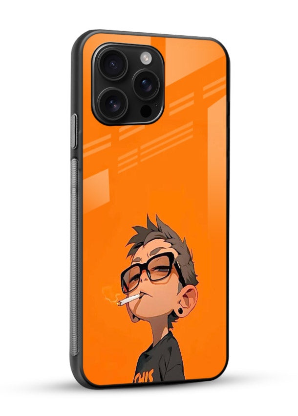 Orange Boy Character cartoon artwork glossy vibrant premium glass back cover - Angle Side