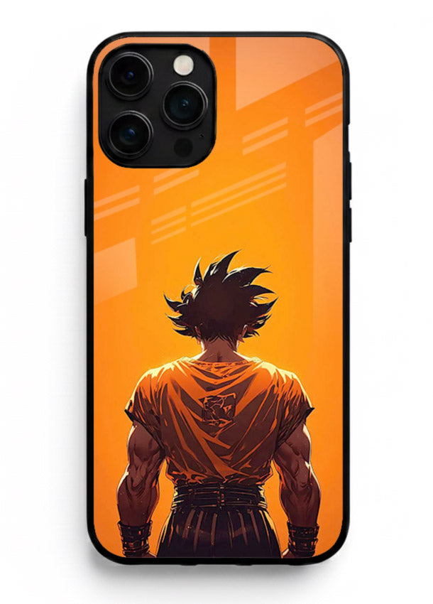 goku orange back silhouette anime art iphone 13 pro max glass cover warm sunset case