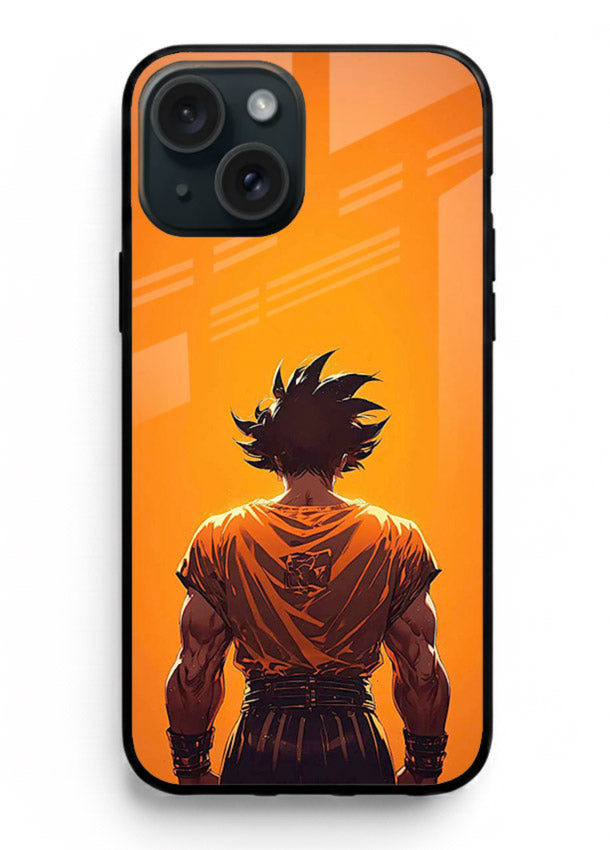 goku orange back silhouette anime art iphone 13 glass cover warm sunset case