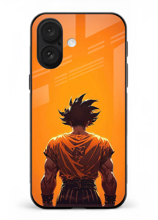goku orange back silhouette anime art iphone 16 plus glass cover warm sunset case