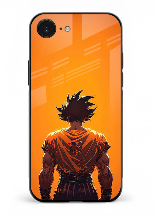 goku orange back silhouette anime art iphone 16e glass cover warm sunset case