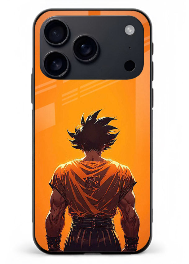 goku orange back silhouette anime art iphone 17 pro max glass cover warm sunset case
