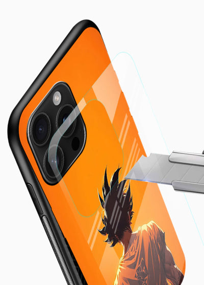 goku orange back silhouette anime art glossy vibrant premium glass cover warm sunset case - Angle Blade