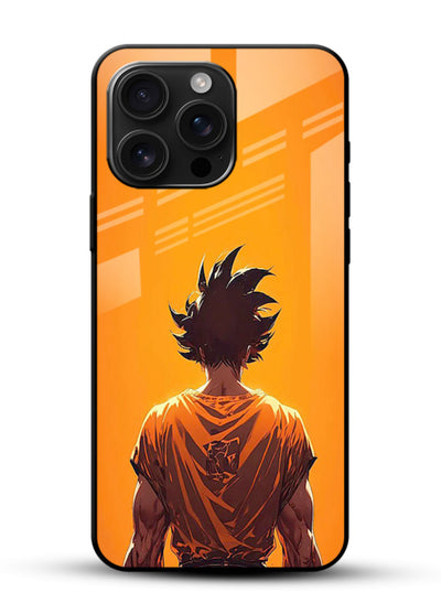 goku orange back silhouette anime art glossy vibrant premium glass cover warm sunset case - Angle Front