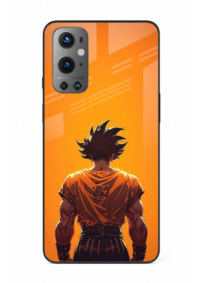 goku orange back silhouette anime art OnePlus 9 glass cover warm sunset case