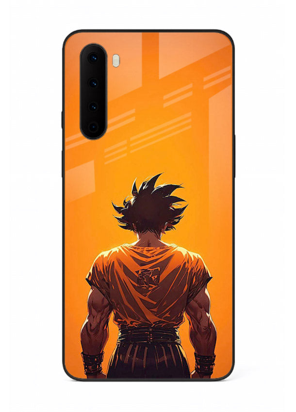 goku orange back silhouette anime art OnePlus Nord glass cover warm sunset case
