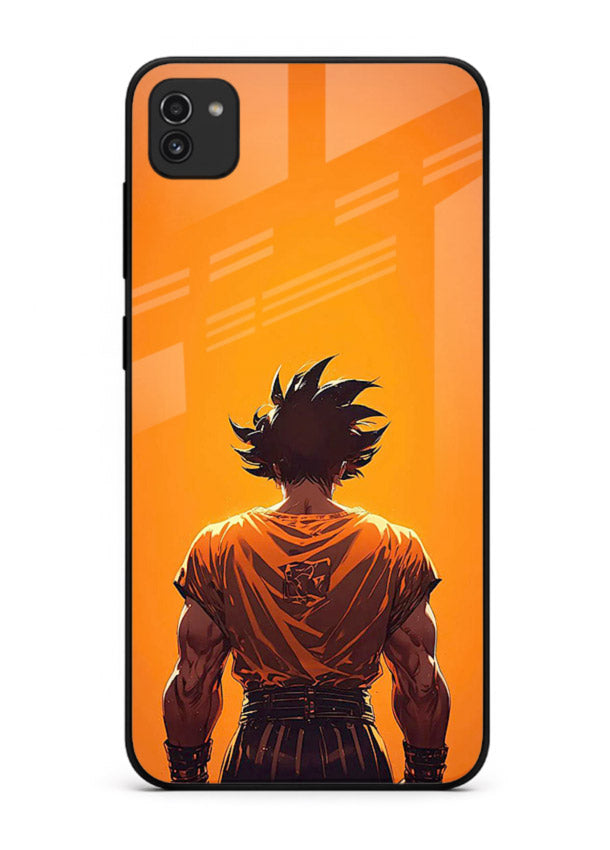goku orange back silhouette anime art Samsung A03 glass cover warm sunset case