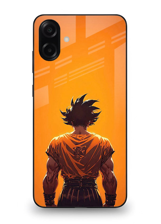 goku orange back silhouette anime art Samsung A07 4G glass cover warm sunset case