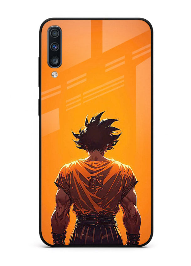 goku orange back silhouette anime art Samsung A70 glass cover warm sunset case