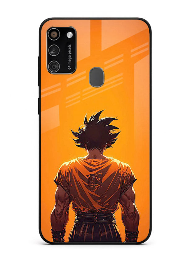 goku orange back silhouette anime art Samsung M30s glass cover warm sunset case