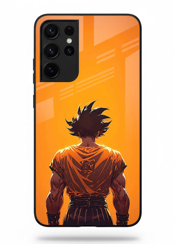 goku orange back silhouette anime art Samsung S21 Ultra glass cover warm sunset case