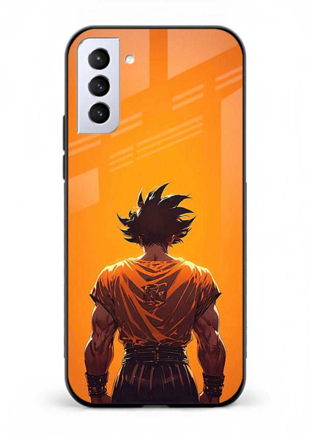 goku orange back silhouette anime art Samsung S21 Plus glass cover warm sunset case