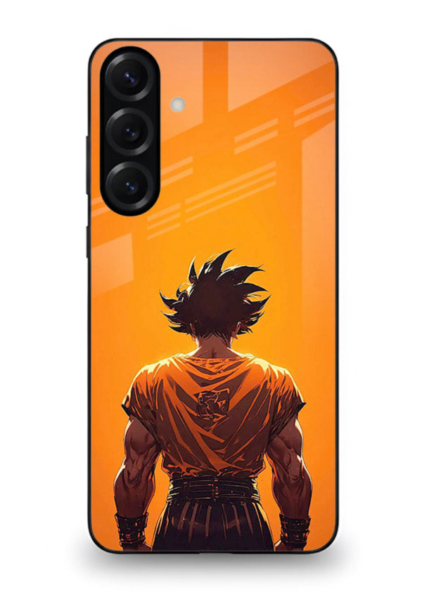 goku orange back silhouette anime art Samsung S23 FE glass cover warm sunset case