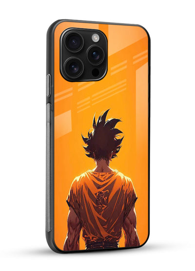 goku orange back silhouette anime art glossy vibrant premium glass cover warm sunset case - Angle Side