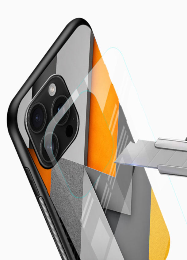Orange Grey Cubes glass back cover with 3D geometric cube pattern - 4