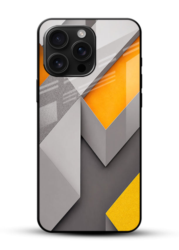 Orange Grey Cubes glass back cover with 3D geometric cube pattern - 1