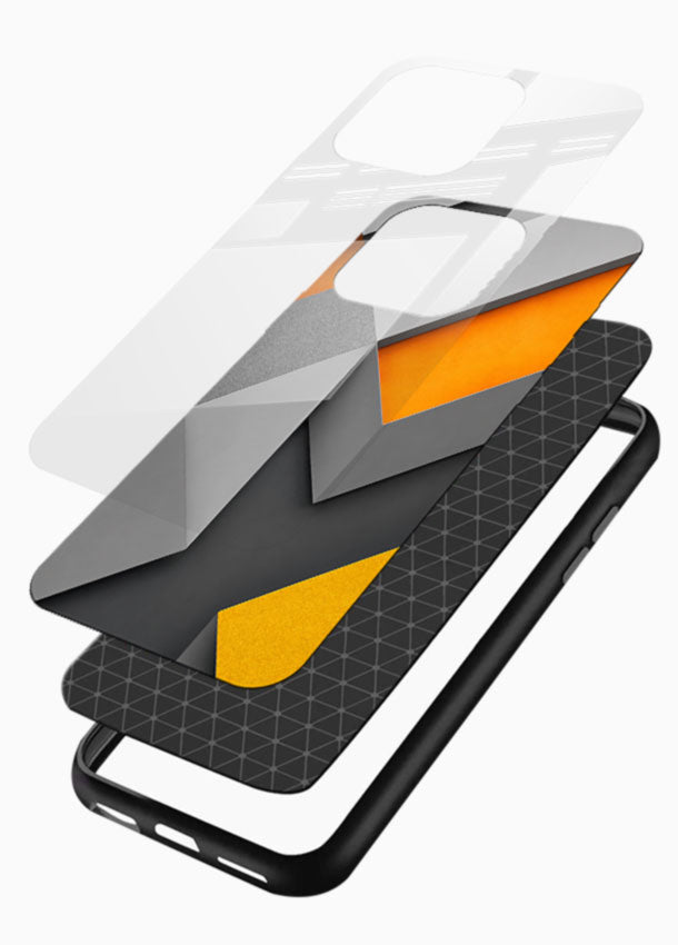 Orange Grey Cubes glass back cover with 3D geometric cube pattern - 3