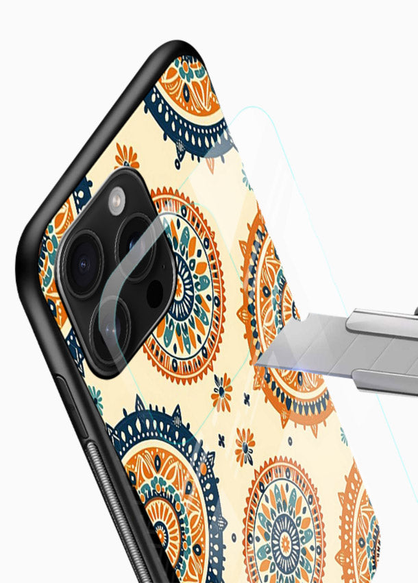 Orange Mandala Pattern vibrant mandala pattern glossy vibrant premium glass back cover - Angle Blade