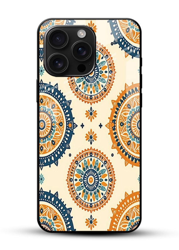 Orange Mandala Pattern vibrant mandala pattern glossy vibrant premium glass back cover - Angle Front