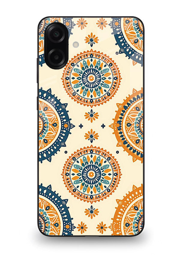 Orange Mandala Pattern vibrant mandala pattern Samsung M13 5G glass back cover
