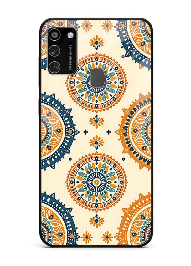 Orange Mandala Pattern vibrant mandala pattern Samsung M21 glass back cover