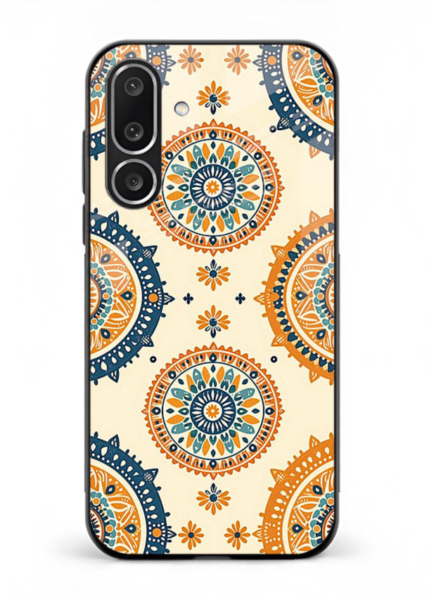 Orange Mandala Pattern vibrant mandala pattern Samsung M56 5G glass back cover