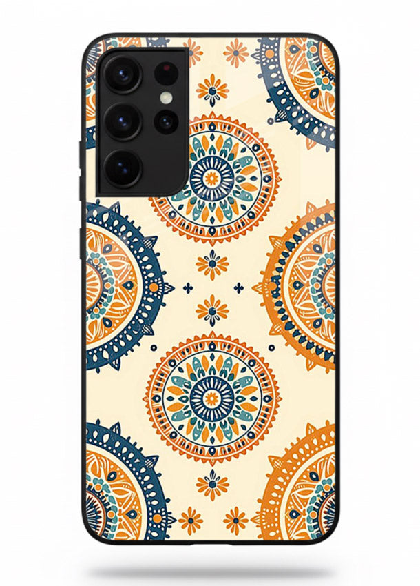 Orange Mandala Pattern vibrant mandala pattern Samsung S21 Ultra glass back cover