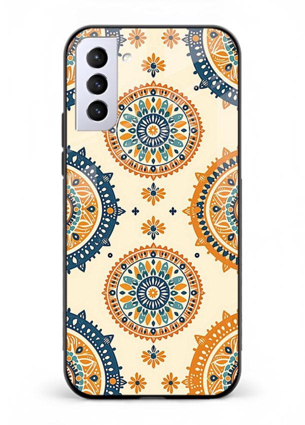 Orange Mandala Pattern vibrant mandala pattern Samsung S21 Plus glass back cover