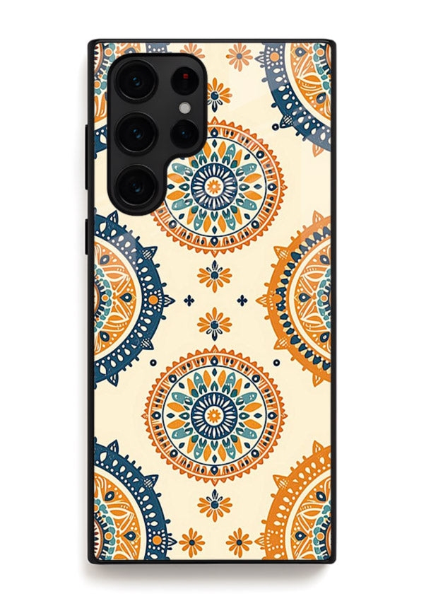 Orange Mandala Pattern vibrant mandala pattern Samsung S23 Ultra glass back cover