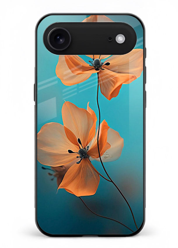 Orange petal artwork on iphone 18 air glass back cover with bright lively floral shading.