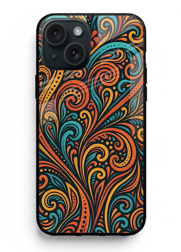 Ornate Floral Swirls decorative floral pattern iphone 15 plus glass back cover