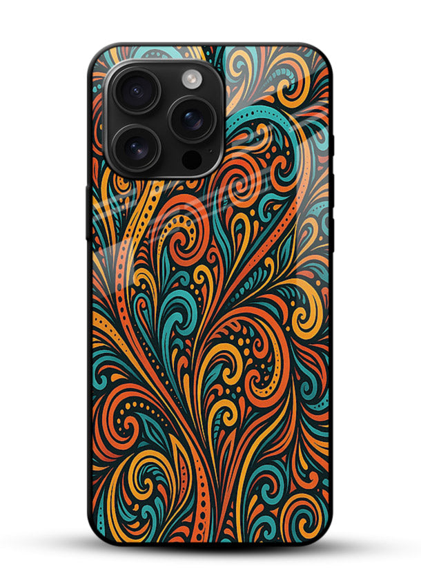 Ornate Floral Swirls decorative floral pattern glossy vibrant premium glass back cover - Angle Front