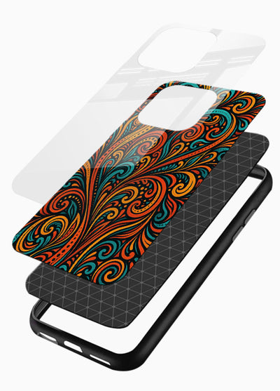 Ornate Floral Swirls decorative floral pattern glossy vibrant premium glass back cover - Angle Layers