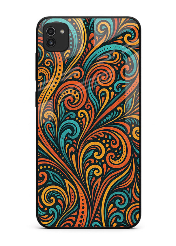 Ornate Floral Swirls decorative floral pattern Samsung A03 glass back cover