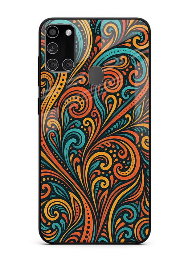 Ornate Floral Swirls decorative floral pattern Samsung A21s glass back cover