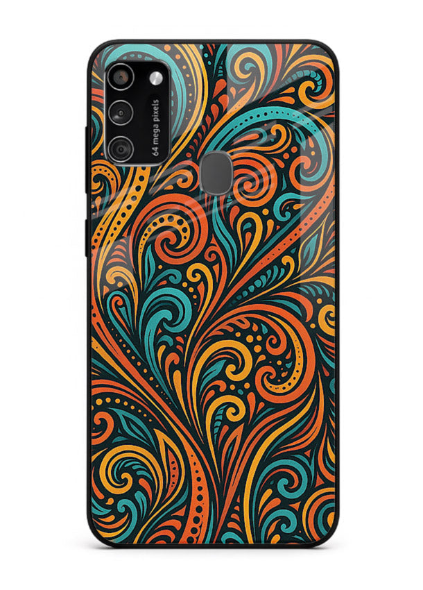 Ornate Floral Swirls decorative floral pattern Samsung M21 glass back cover