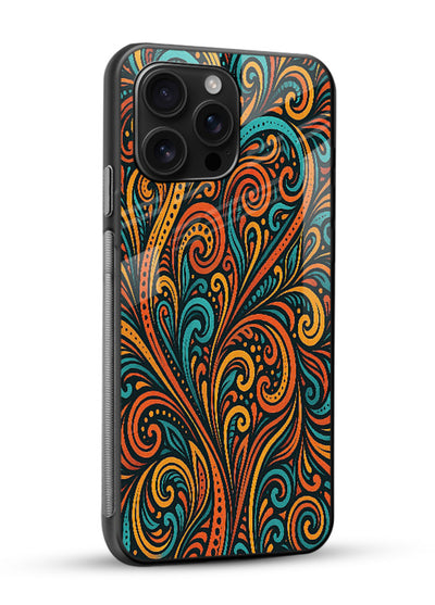 Ornate Floral Swirls decorative floral pattern glossy vibrant premium glass back cover - Angle Side