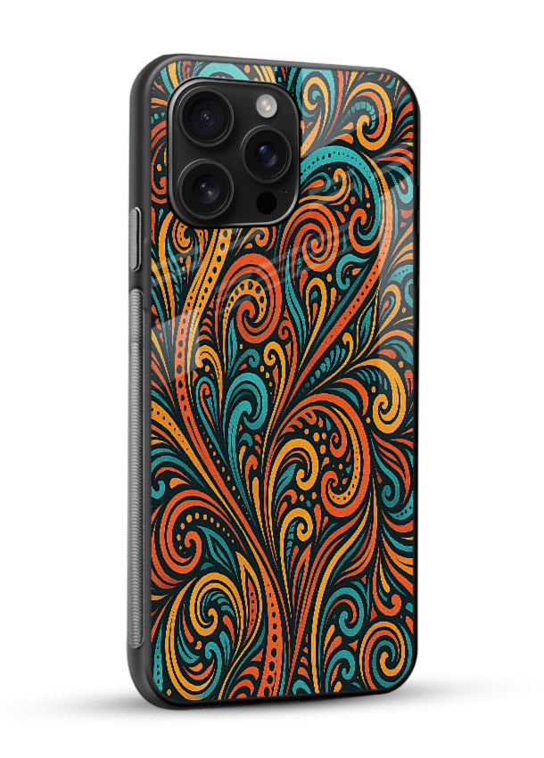 Ornate Floral Swirls decorative floral pattern glossy vibrant premium glass back cover - Angle Side