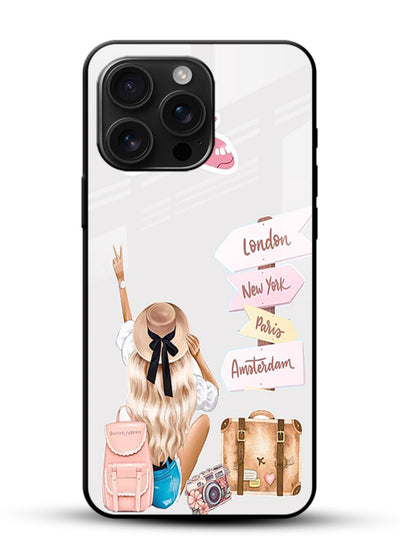 Packing Essentials Illustration cute artwork glossy vibrant premium glass back cover - Angle Front