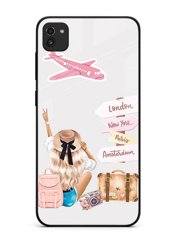Packing Essentials Illustration cute artwork Samsung A03 glass back cover