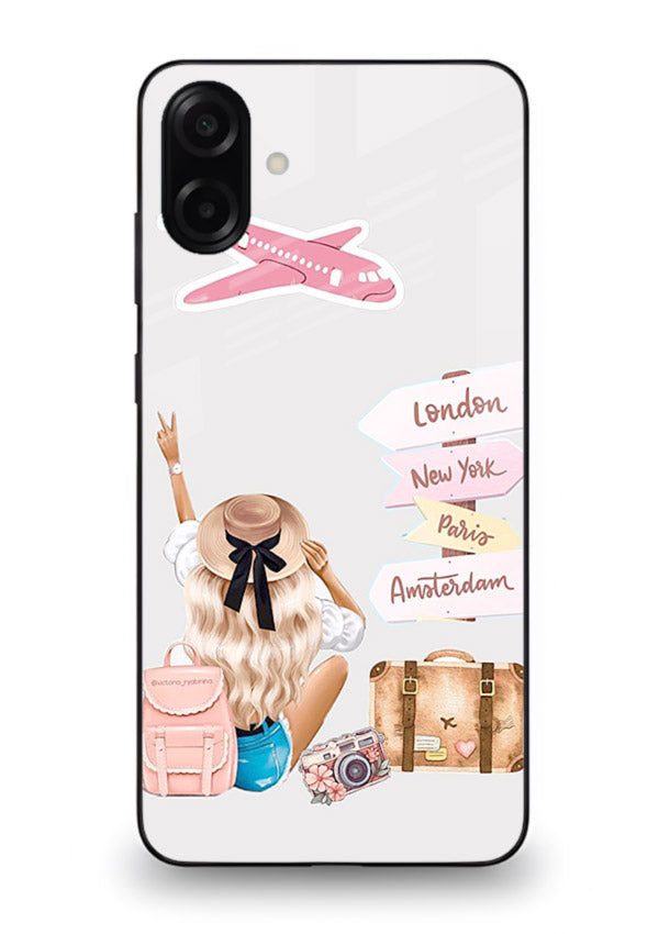Packing Essentials Illustration cute artwork Samsung M13 5G glass back cover