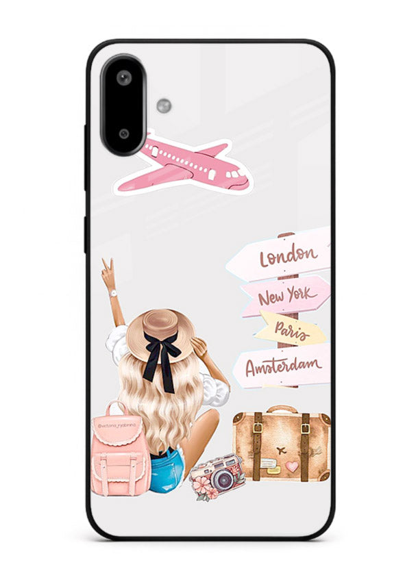 Packing Essentials Illustration cute artwork Samsung F06 5G glass back cover