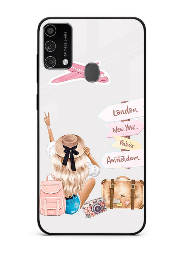 Packing Essentials Illustration cute artwork Samsung F41 glass back cover