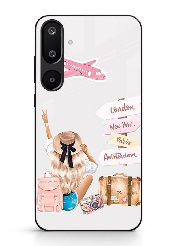 Packing Essentials Illustration cute artwork Samsung M16 5G glass back cover