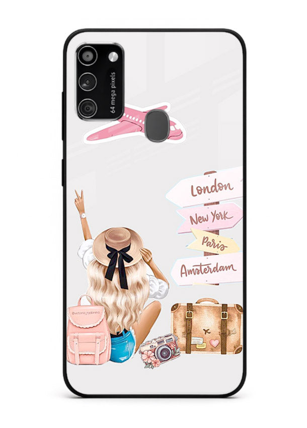 Packing Essentials Illustration cute artwork Samsung M30s glass back cover