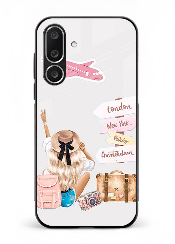 Packing Essentials Illustration cute artwork Samsung M56 5G glass back cover
