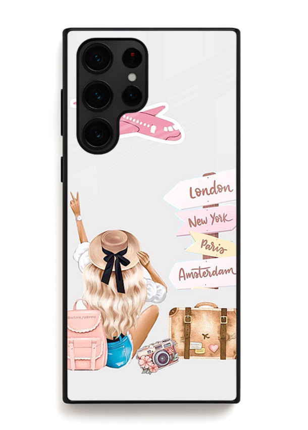 Packing Essentials Illustration cute artwork Samsung S22 Ultra glass back cover