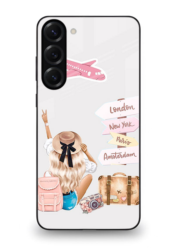 Packing Essentials Illustration cute artwork Samsung S23 glass back cover